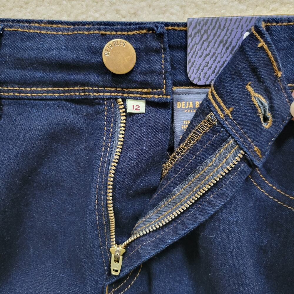 NWT Deja Bleu Premium Denim Skirt 12 Knee Straight Pencil Frayed Hem Vent - Picture 6 of 13